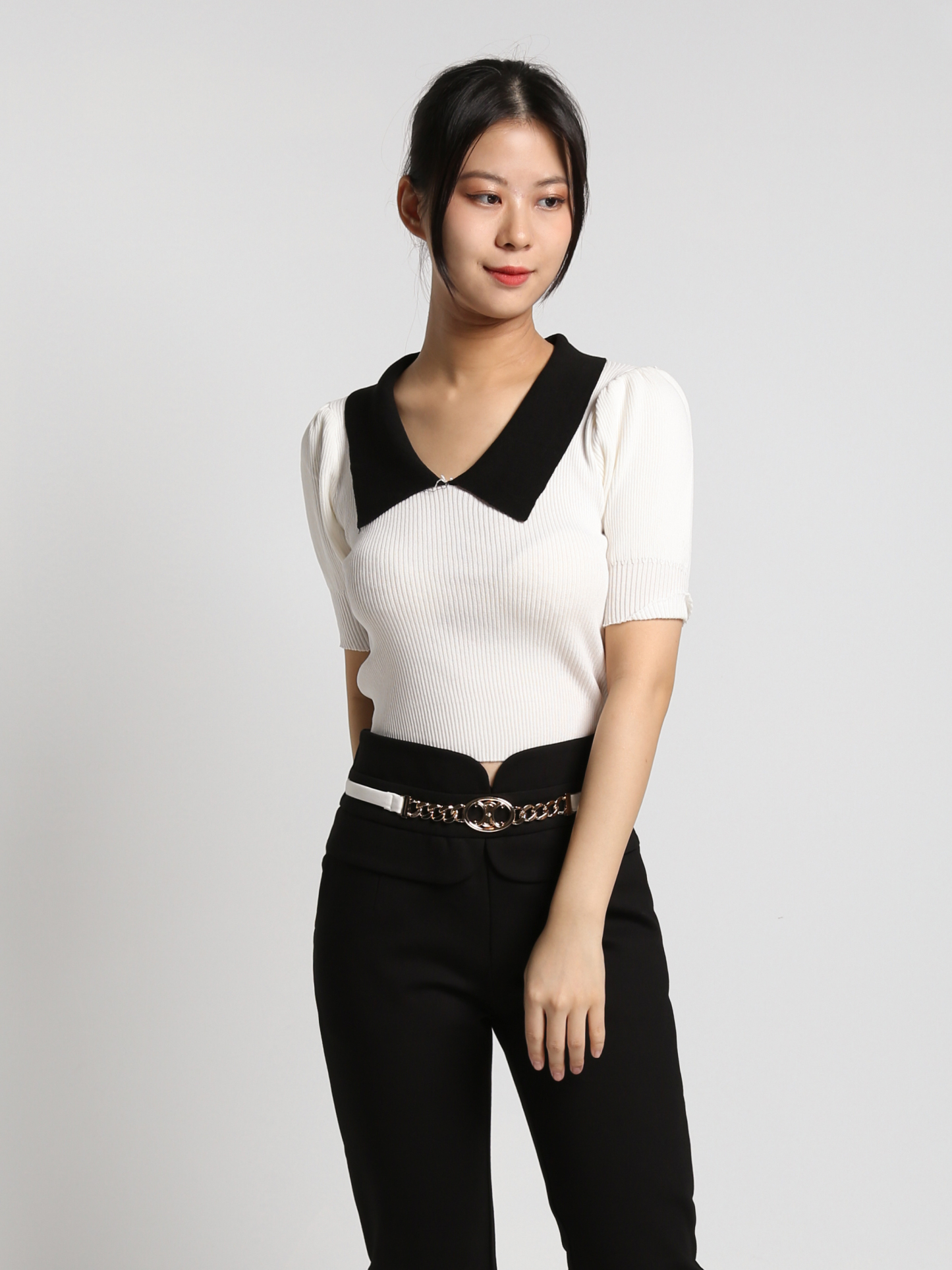 High Waist Decorative Belt Long Pants 25133