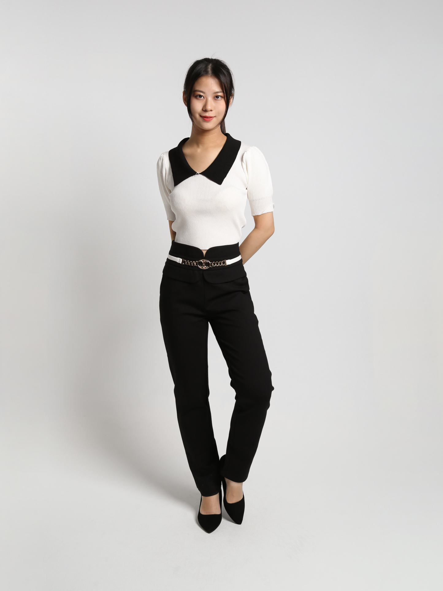 High Waist Decorative Belt Long Pants 25133