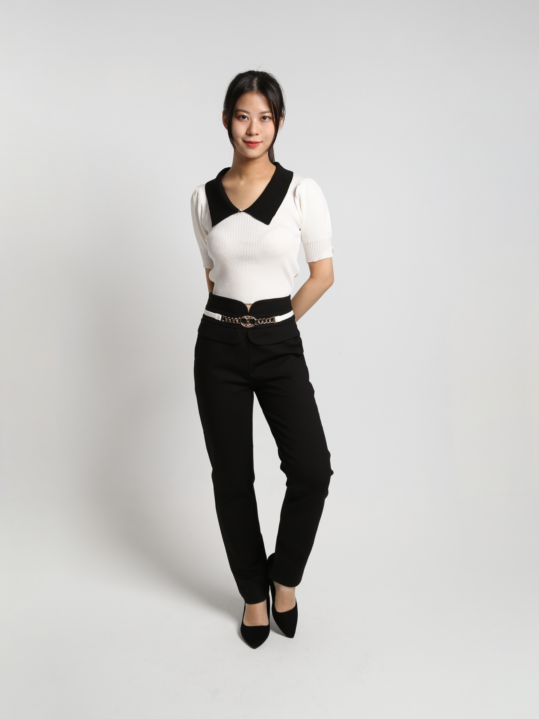 High Waist Decorative Belt Long Pants 25133