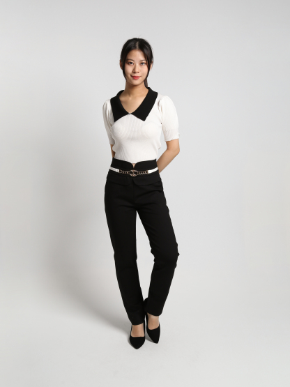 High Waist Decorative Belt Long Pants 25133