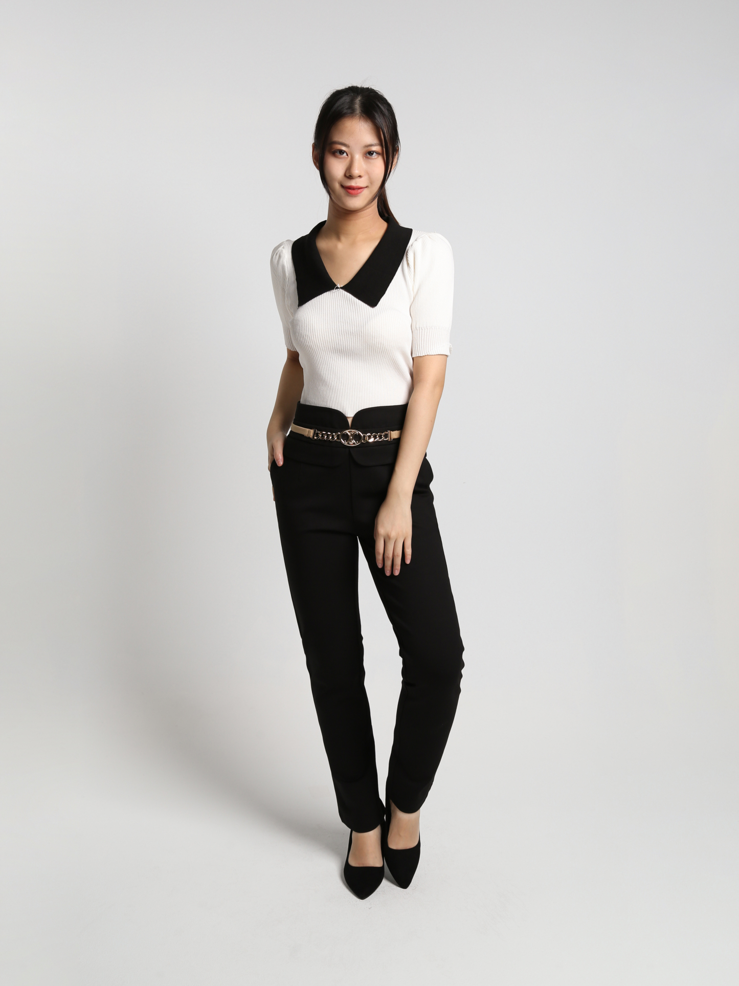High Waist Decorative Belt Long Pants 25133