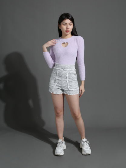 Knitted Front Love Hole Long Long Sleeve Top 26548