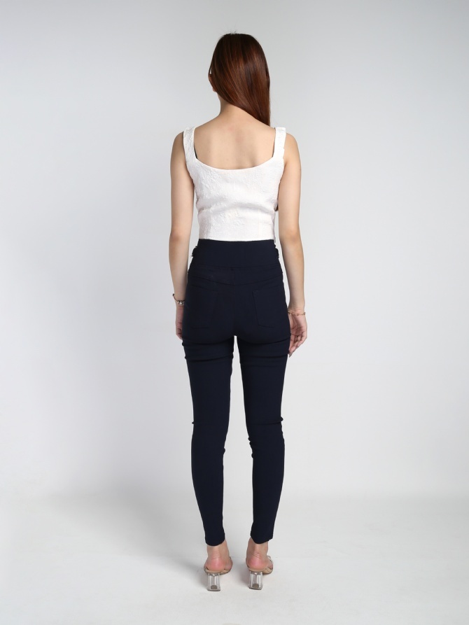 High Waist Decorative Belt Chain Long Pants 21554