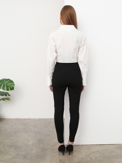 High Waist Front Decorative Button Long Pants 19139