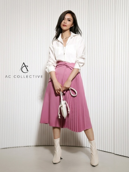 High Waist Side Pleated With Decorative Belt AC008