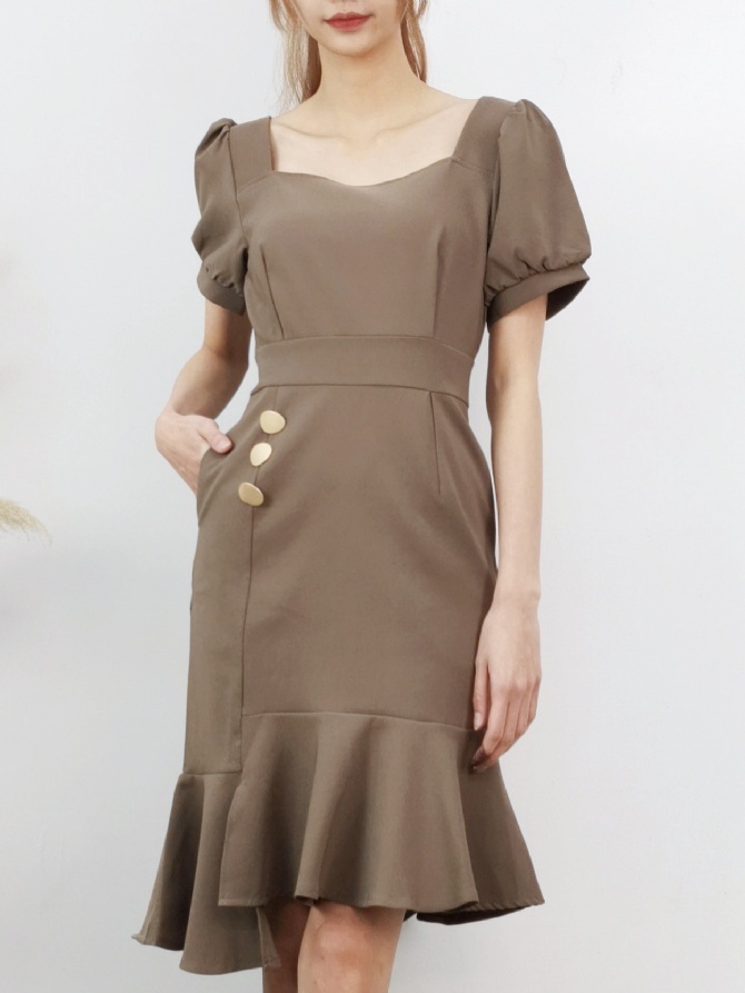 Ruffles Bottom Square Neck Dress 17316