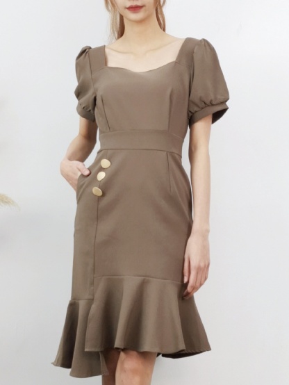 Ruffles Bottom Square Neck Dress 17316