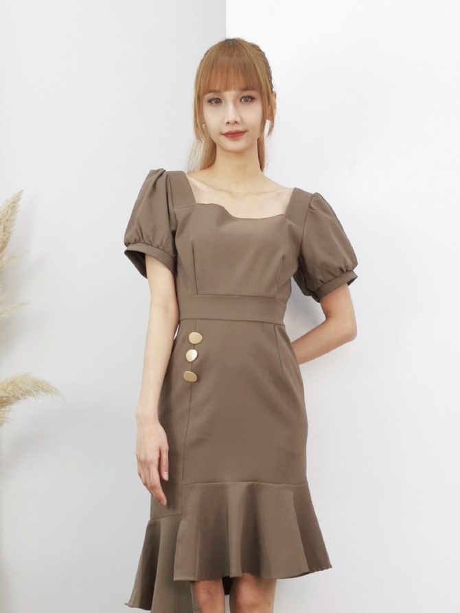 Ruffles Bottom Square Neck Dress 17316