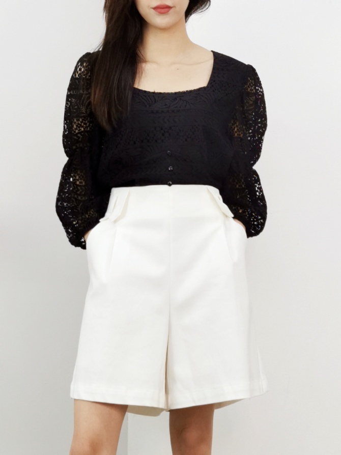 Square Neck Detailed Lace Top 17386