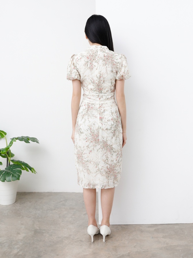 Floral Puff Sleeve With Split Dress 25119