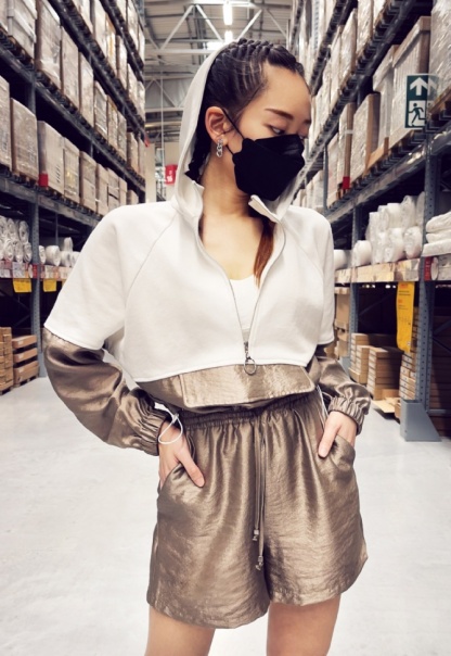 Front Zip With Cap Long Sleeve Top Ac3 07