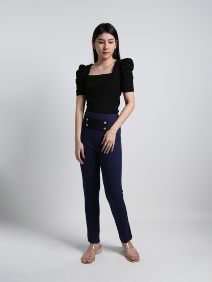 Formal With Decorative Button Long Pants 17031