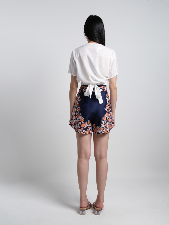 Side Printed Flower With Belt Short Pants 20583