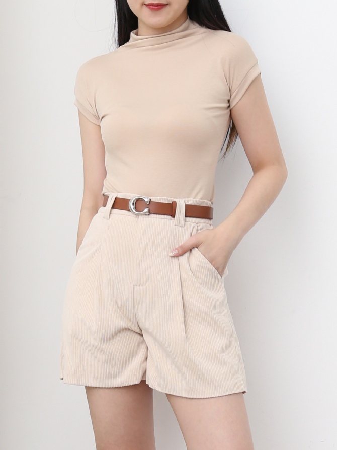 High Waist Side Pocket With Belt Short Pants 24971
