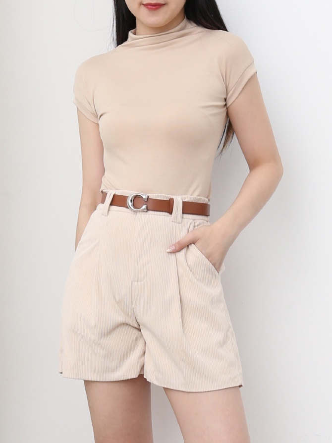 High Waist Side Pocket With Belt Short Pants 24971
