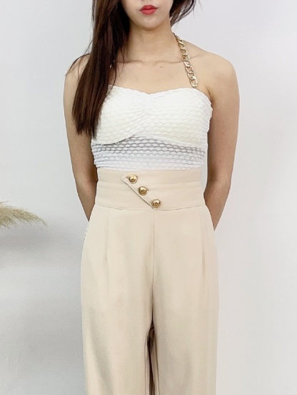 High Waist With Sling Button Long Pants 17256