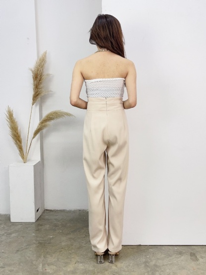 High Waist With Sling Button Long Pants 17256