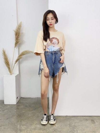 Denim Ripped Short Pants 17259