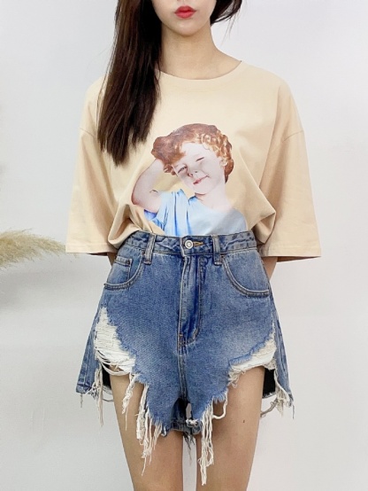 Denim Ripped Short Pants 17259