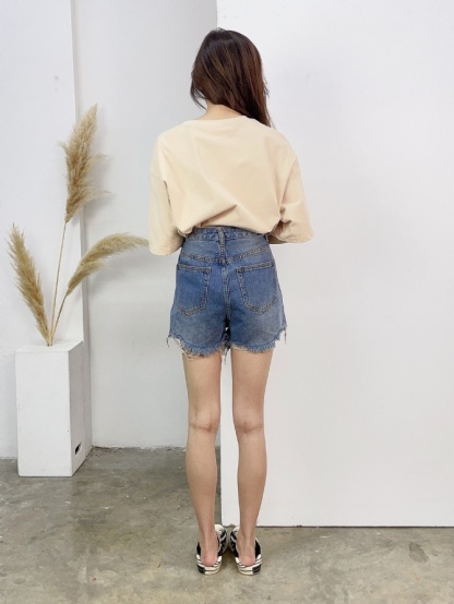 Denim Ripped Short Pants 17259