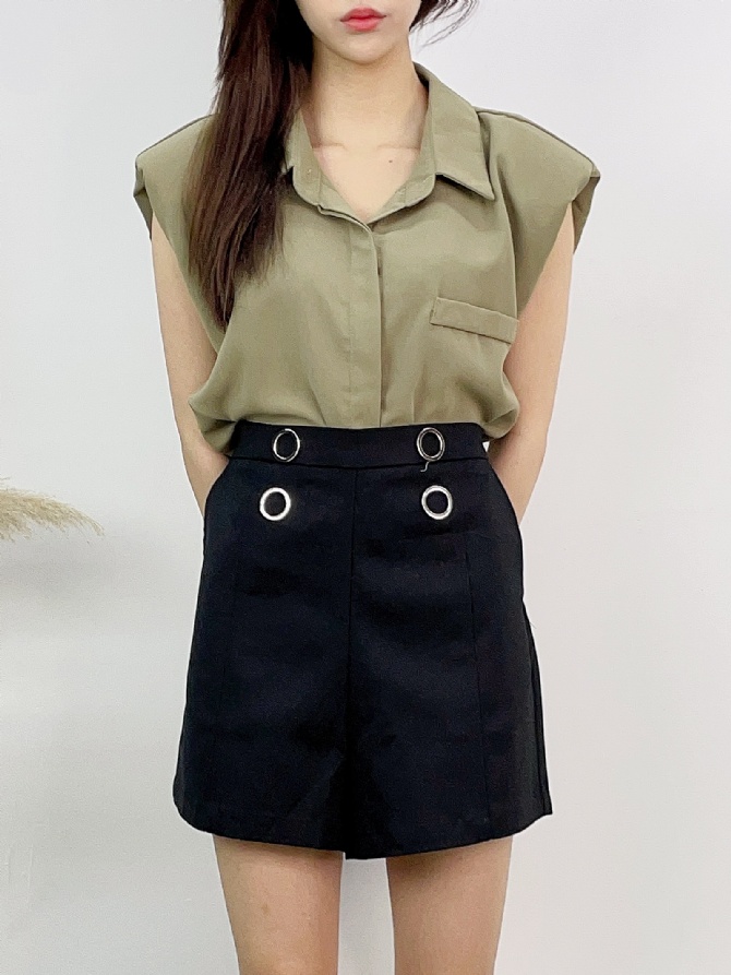High Waist With Decorative Ring Buckle Short Pants 17264