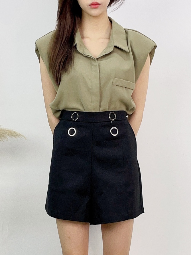 High Waist With Decorative Ring Buckle Short Pants 17264