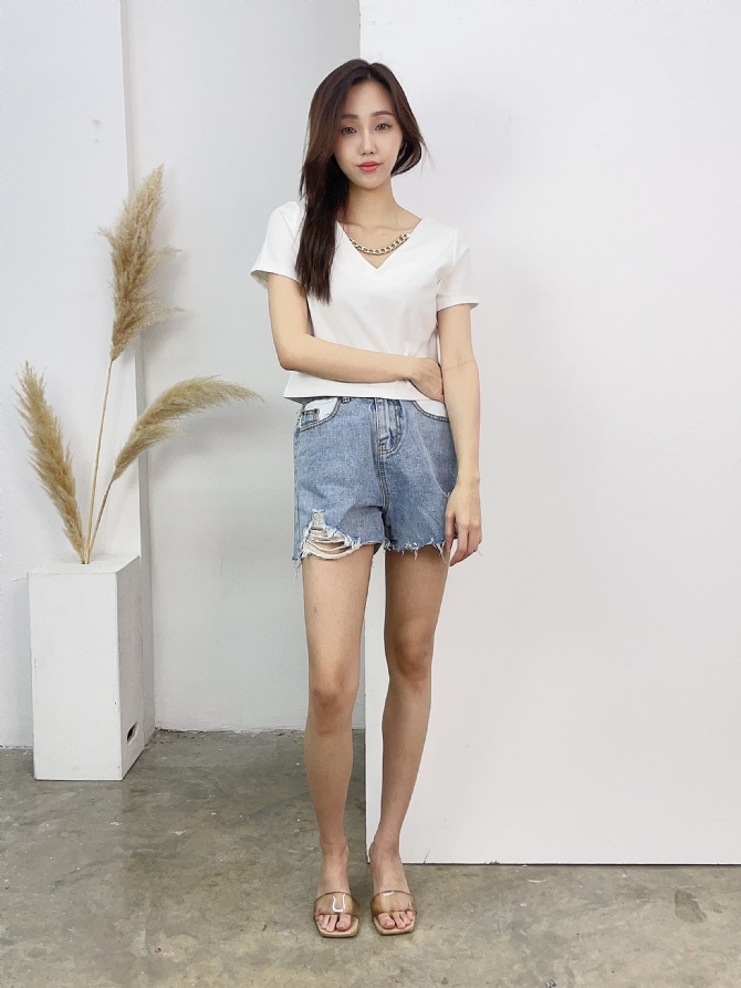 Denim Ripped Short Pants 17280