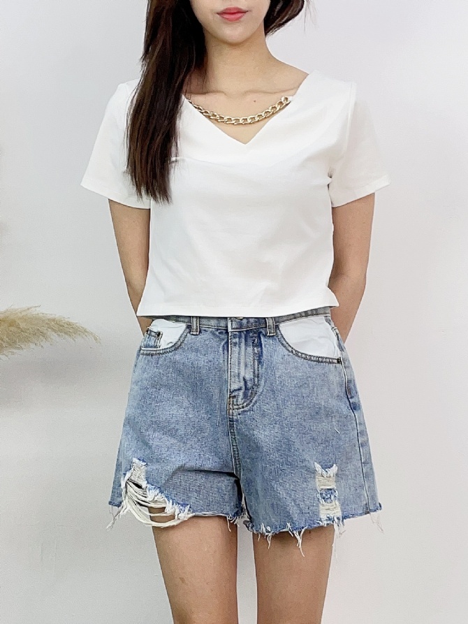 Denim Ripped Short Pants 17280