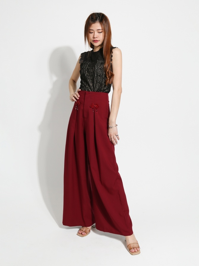 High Waist Decorative Button Long Pants AC062