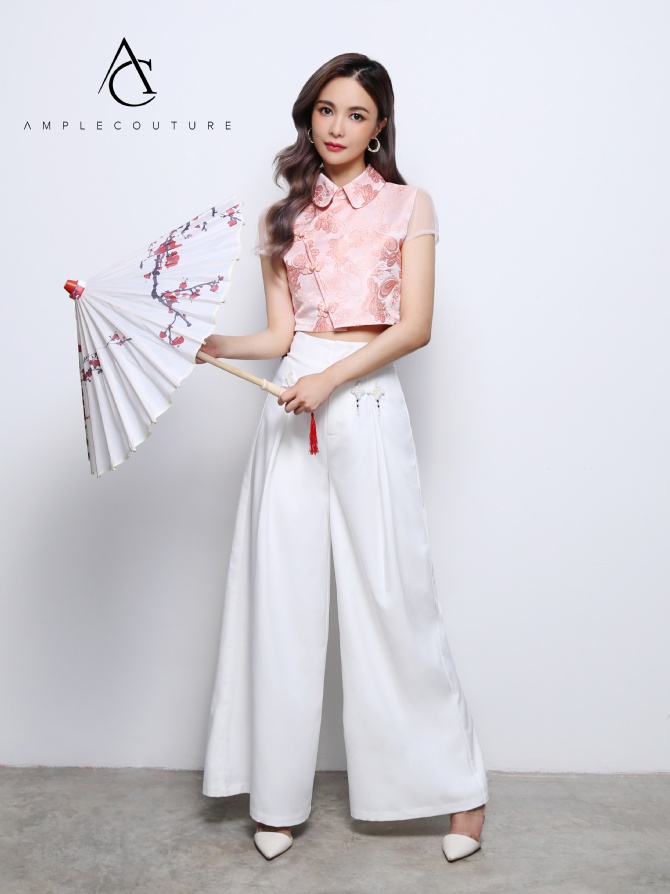 High Waist Decorative Button Long Pants AC062