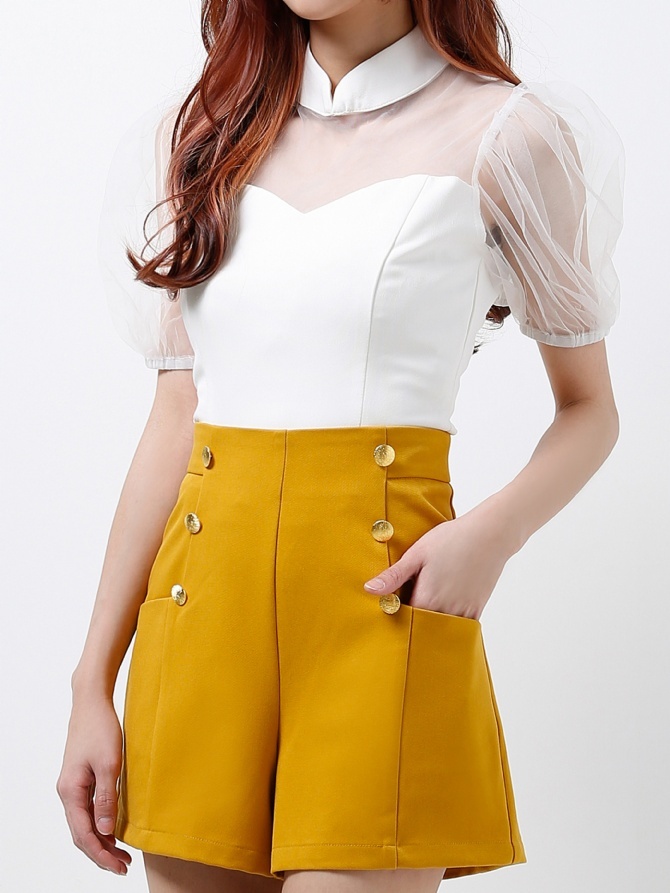 Puffy Mesh Sleeves Top