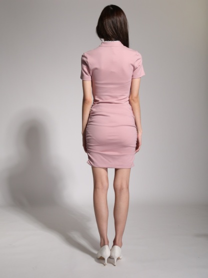 China Button Front Hole Side Pleated Dress Ac3 23