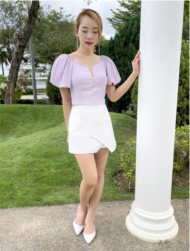 Puff Sleeve With Net Neckline Top Ac3 25