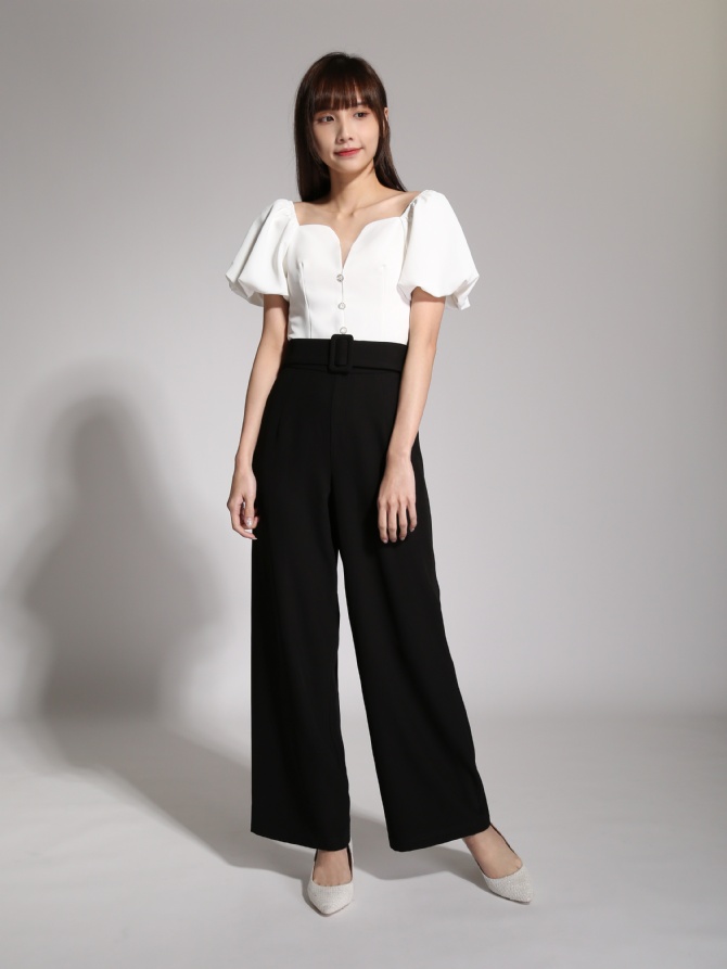 Puff Sleeve With Net Neckline Top Ac3 25