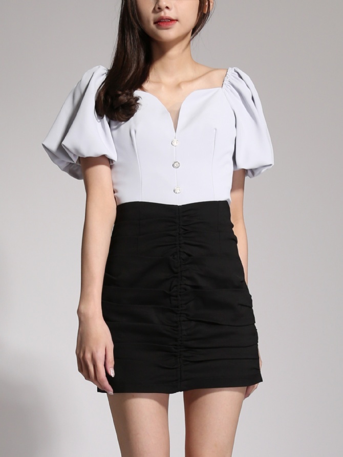 Puff Sleeve With Net Neckline Top Ac3 25