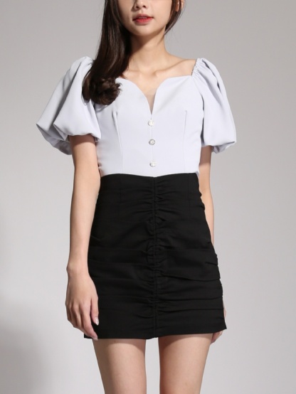 Puff Sleeve With Net Neckline Top Ac3 25