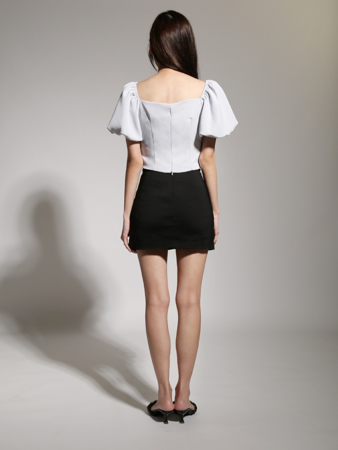 Puff Sleeve With Net Neckline Top Ac3 25