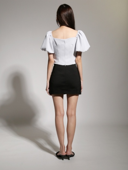 Puff Sleeve With Net Neckline Top Ac3 25