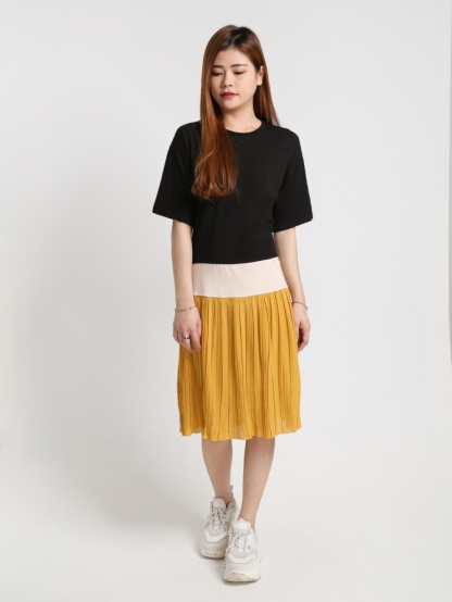 Three Tone Pleated Bottoms Dress 15087