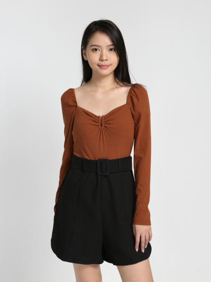 Two Tone Knitted Sweetheart Neckline With Decorative Gold Buckle With Belt Jumpsuit 23017