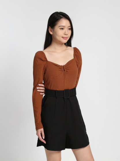 Two Tone Knitted Sweetheart Neckline With Decorative Gold Buckle With Belt Jumpsuit 23017