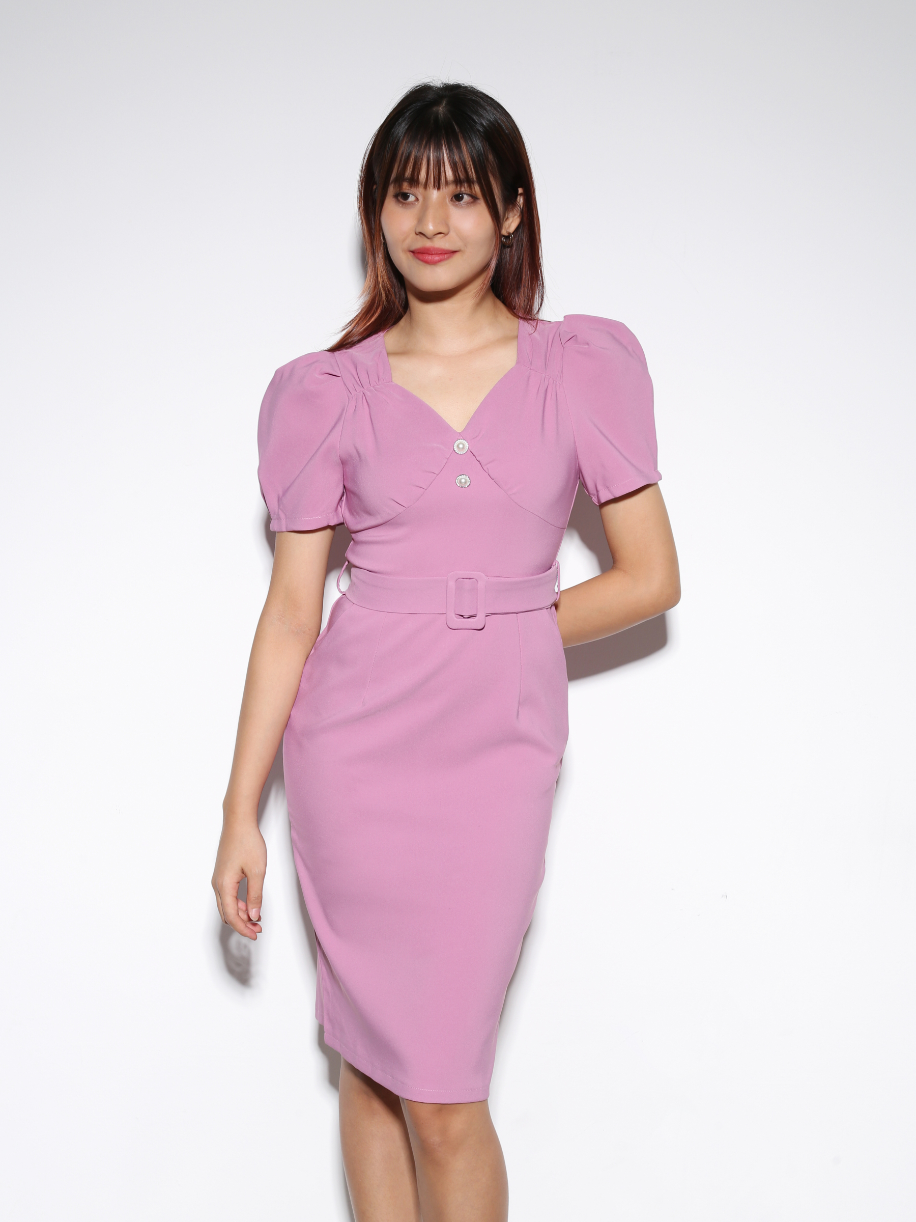 Sweetheart Neckline Side Pocket With Belt Dress 23018