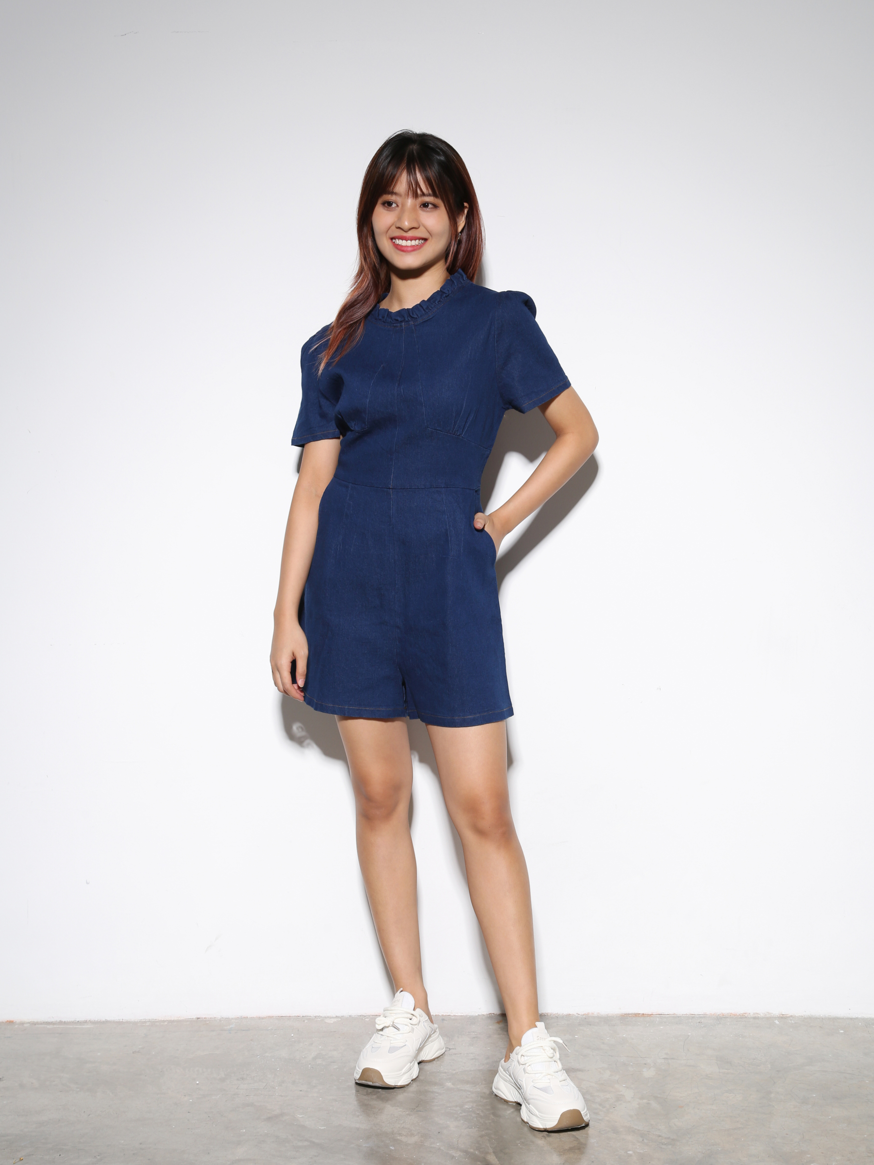 Denim Short Sleeve Side Pocket Jumpsuit 23035
