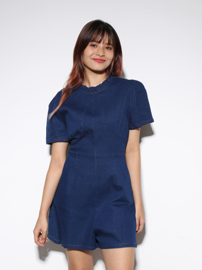 Denim Short Sleeve Side Pocket Jumpsuit 23035