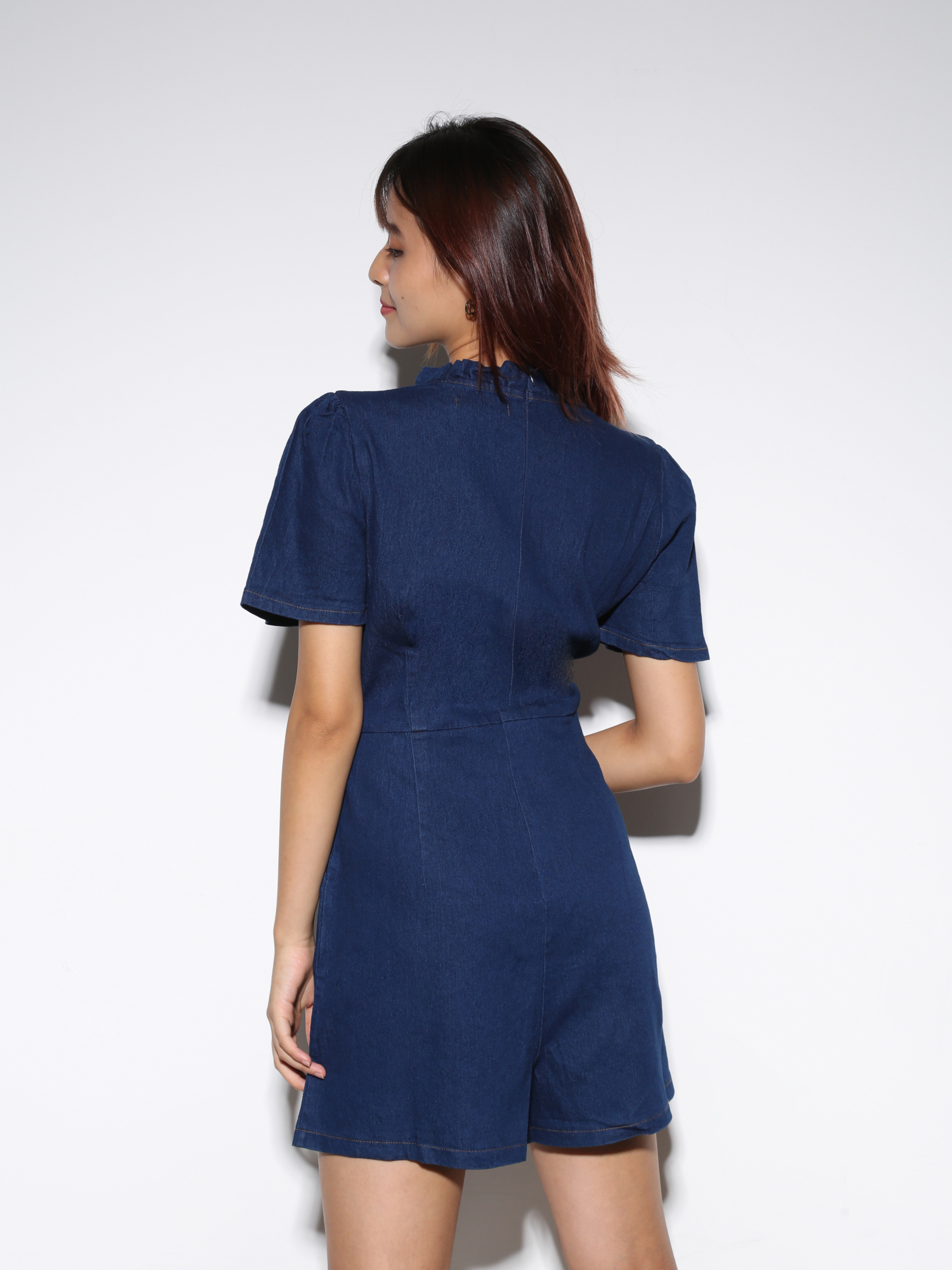 Denim Short Sleeve Side Pocket Jumpsuit 23035