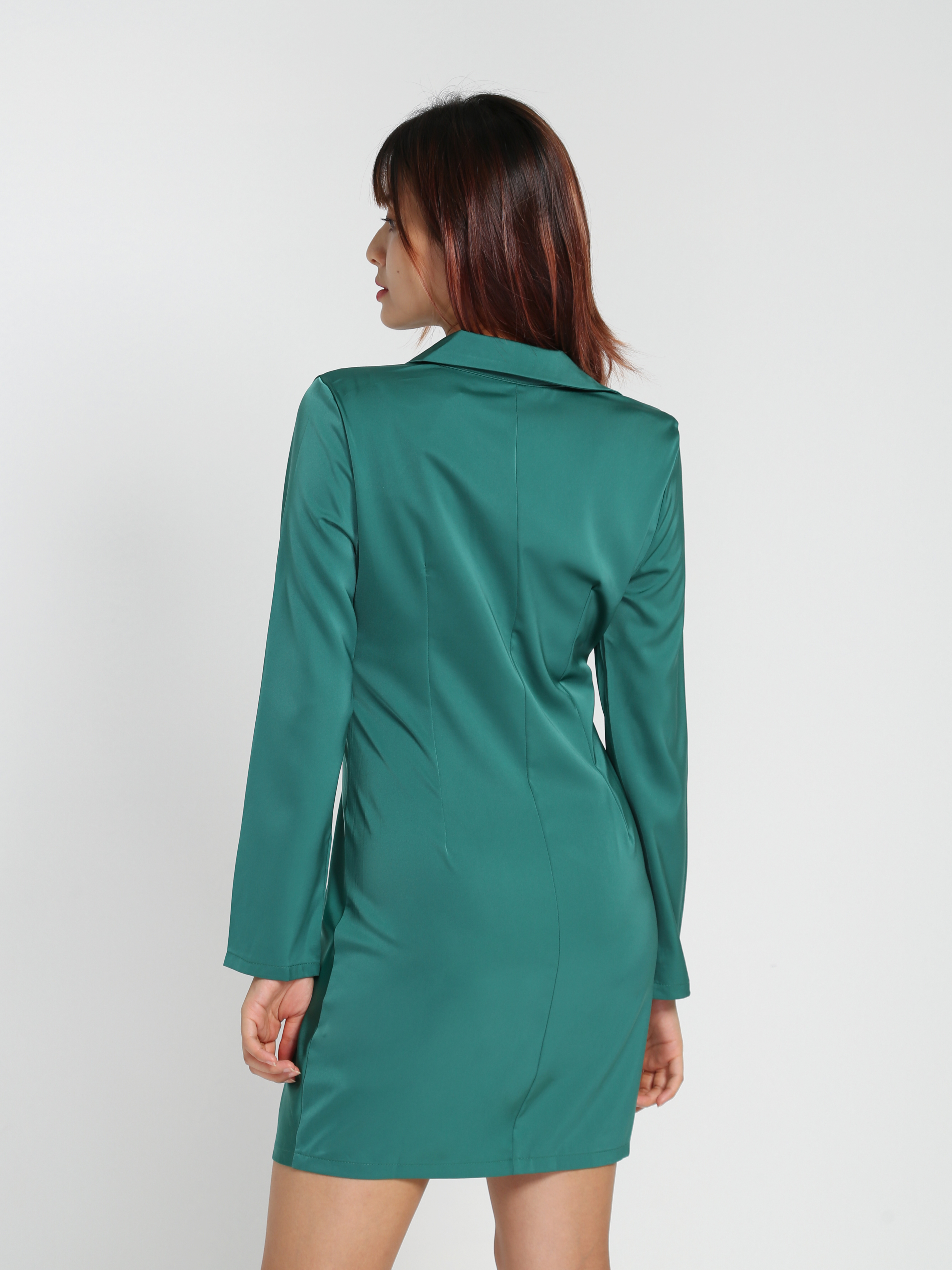 Satin Collar V Neck Twist Dress 23044