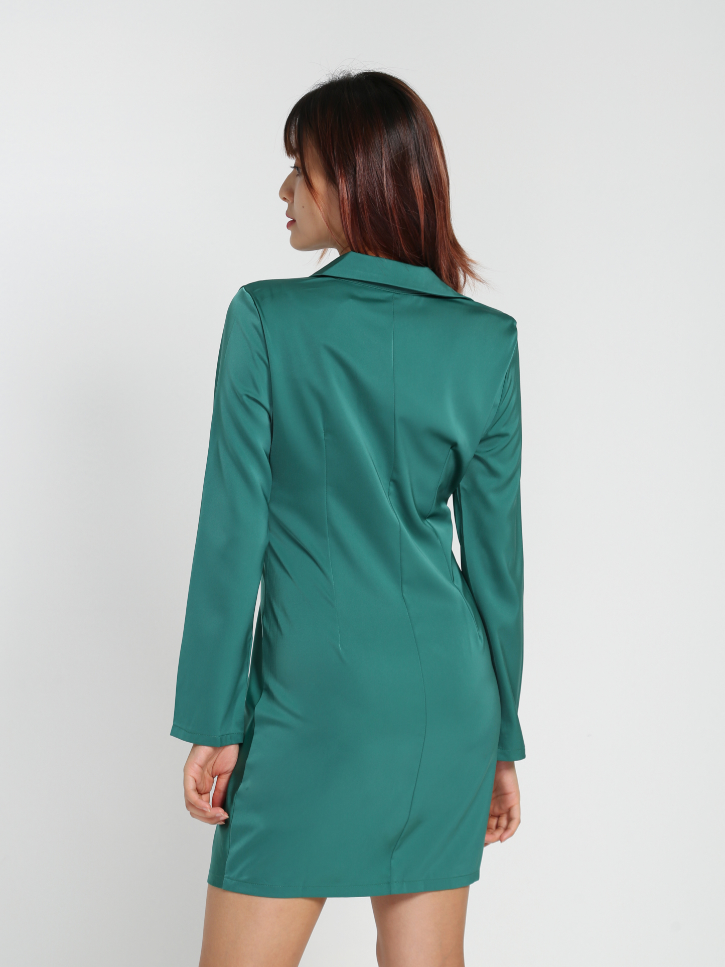 Satin Collar V Neck Twist Dress 23044