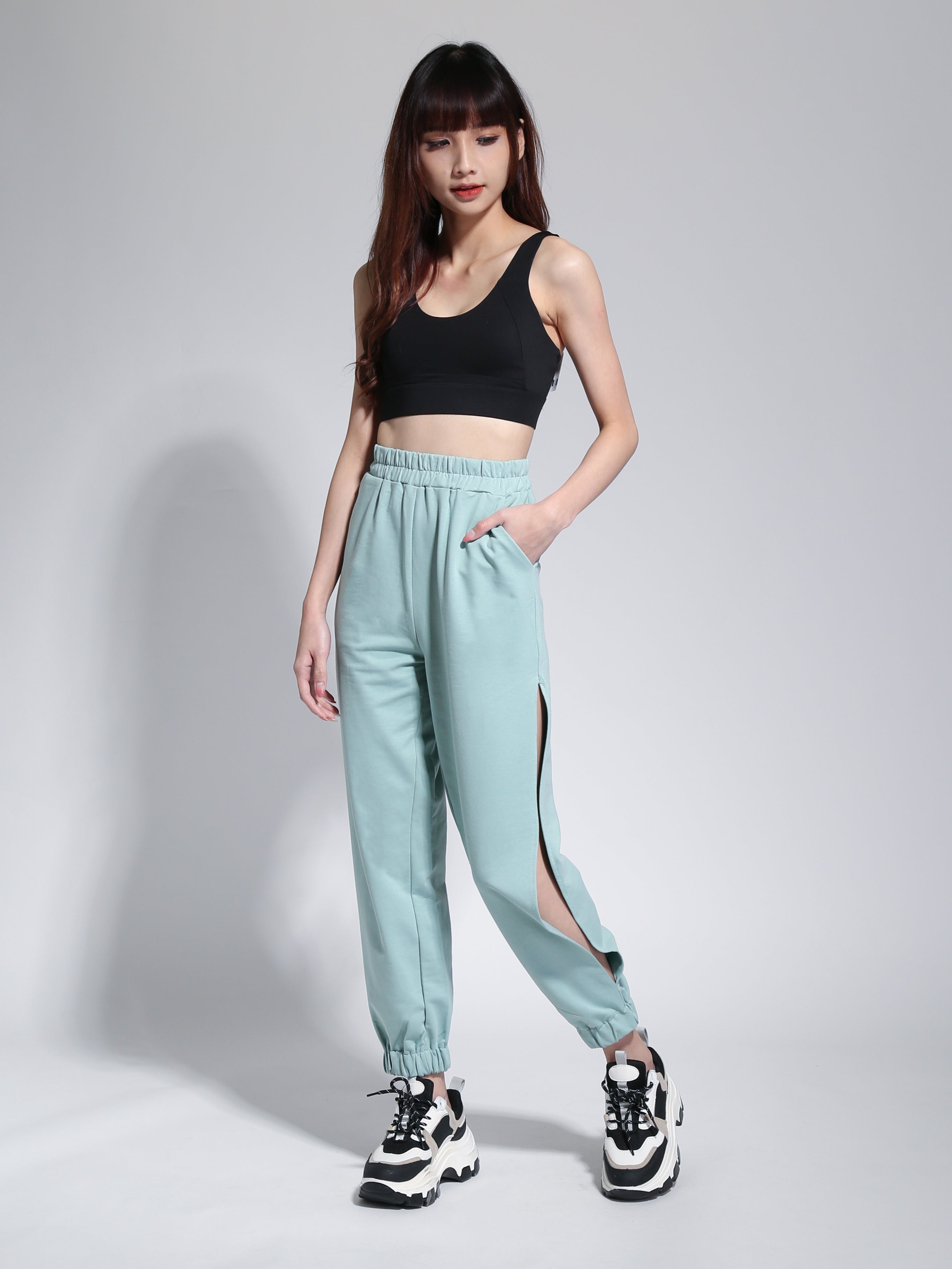 High Waist Side Pocket Waist Stretchable Long Pants 23056