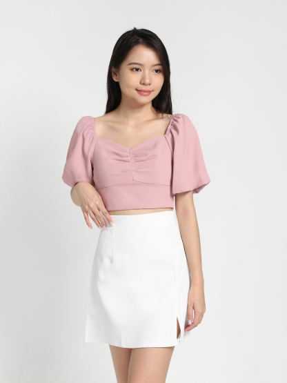 Sweetheart Neckline Puff Sleeve Back Stretchable Top 23135