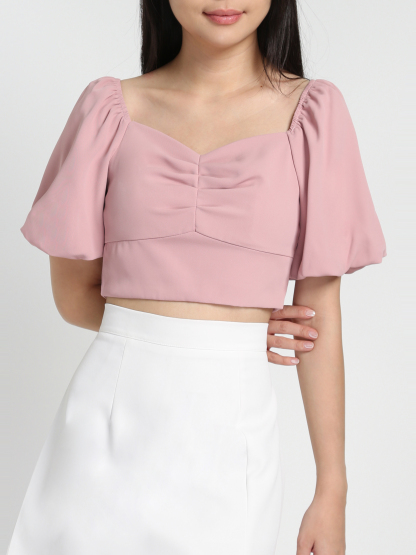 Sweetheart Neckline Puff Sleeve Back Stretchable Top 23135